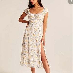 A&F Medium Petite Floral Cap Sleeve Scoop Neck Midi Dress
